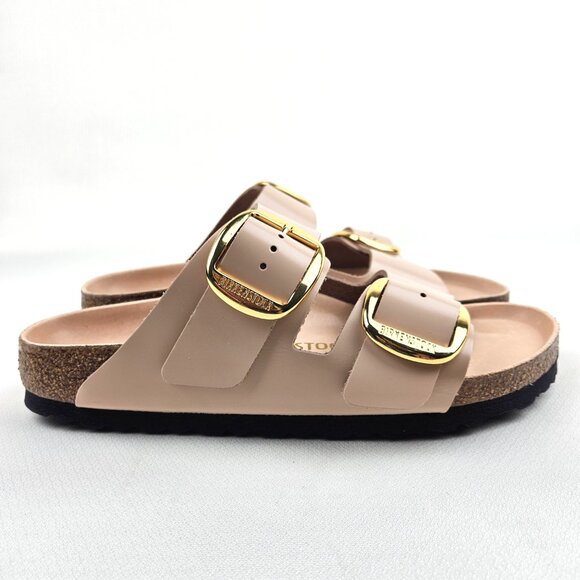 Birkenstock Arizona Big Buckle High Shine Sandals New Beige NARROW EU 38 / US 7 - Picture 3 of 7